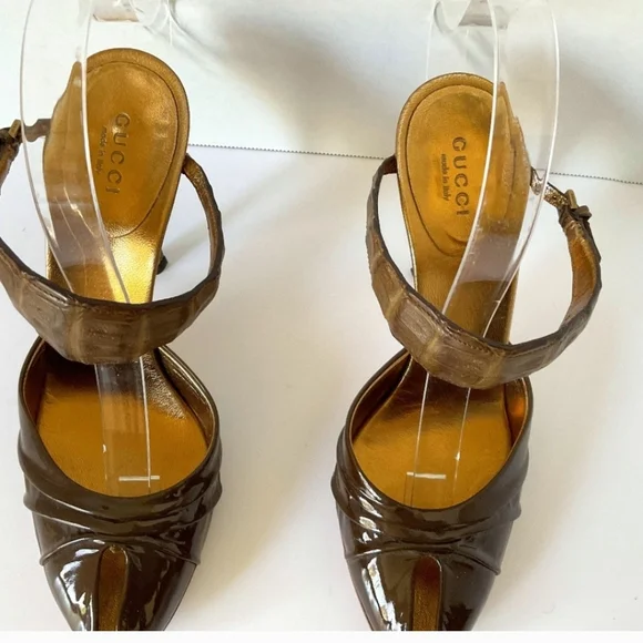 Gucci Tom Ford Women's Brown Peep Toe Patent Leather Heels